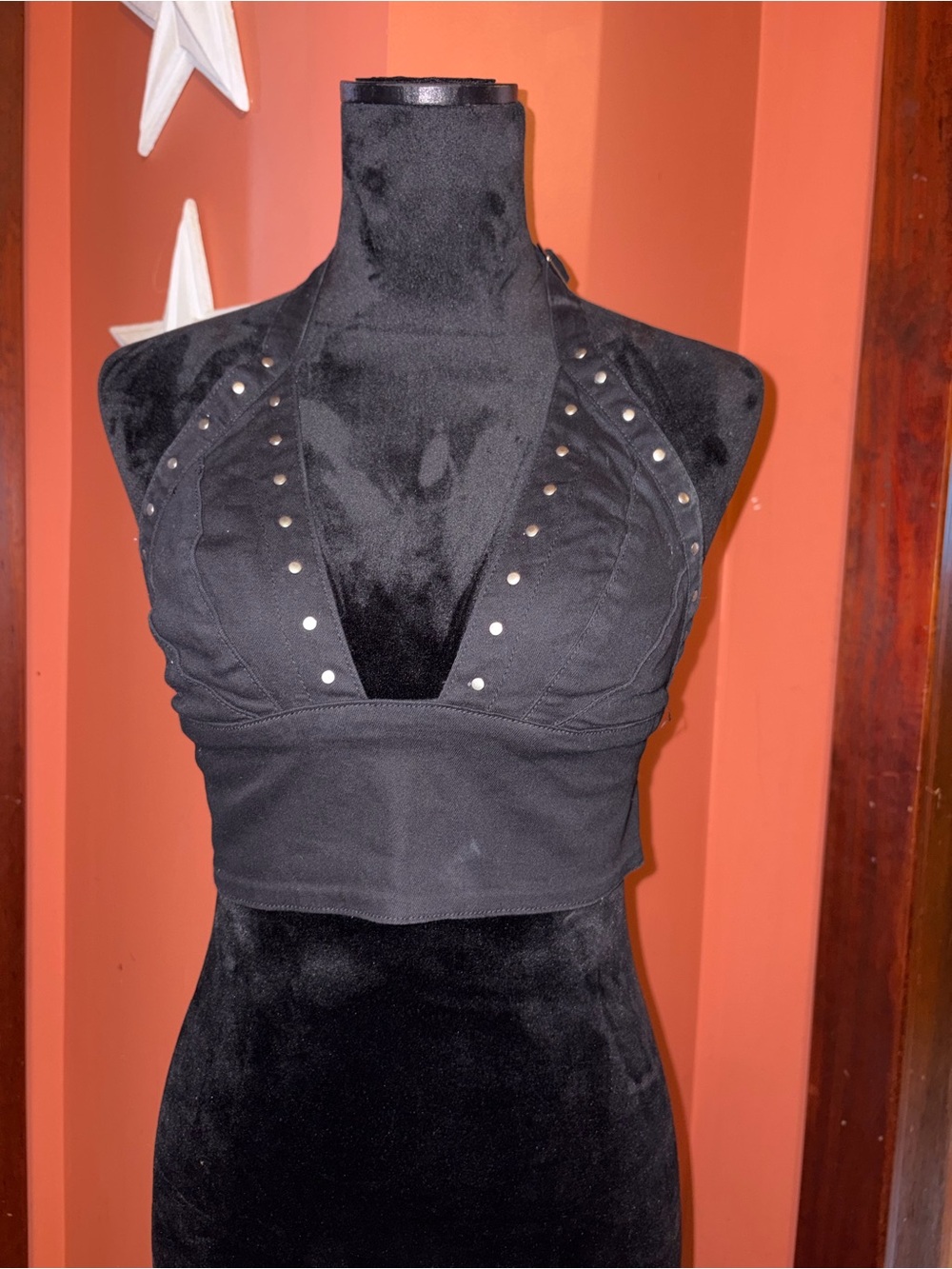 Superdown studded cropped halter top